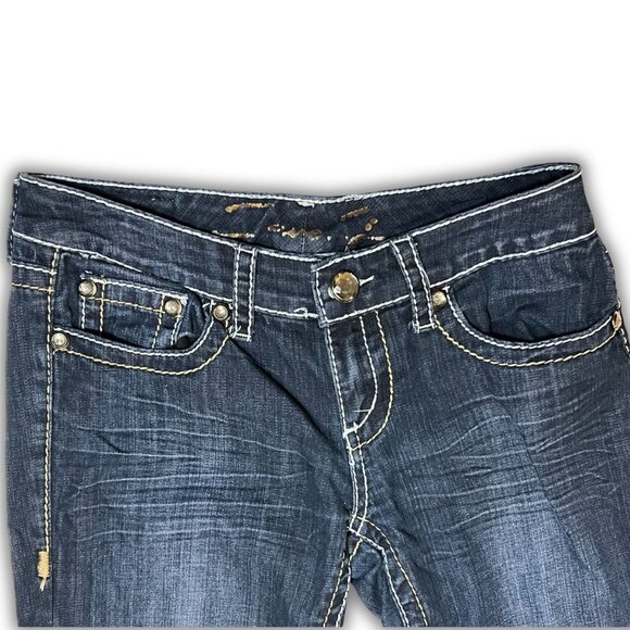 Seven 7 Bootcut Jeans Dark Wash Denim Size 28 Raw Hem Distressed Womens Casual C - Picture 4 of 7